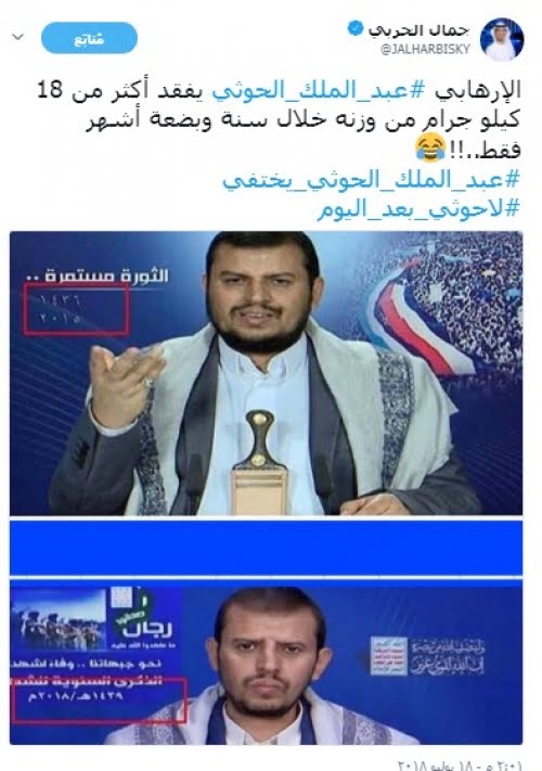 إعلامي إماراتي يعلق ساخراً على صورة زعيم الحوثيين...عبدالملك الحوثي يختفي